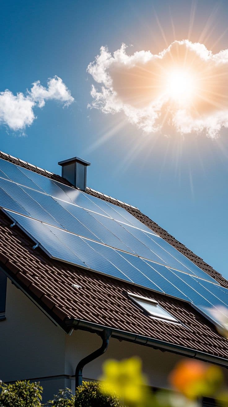 Solarhaus mit Photovoltaikanlage im Sonnenlicht