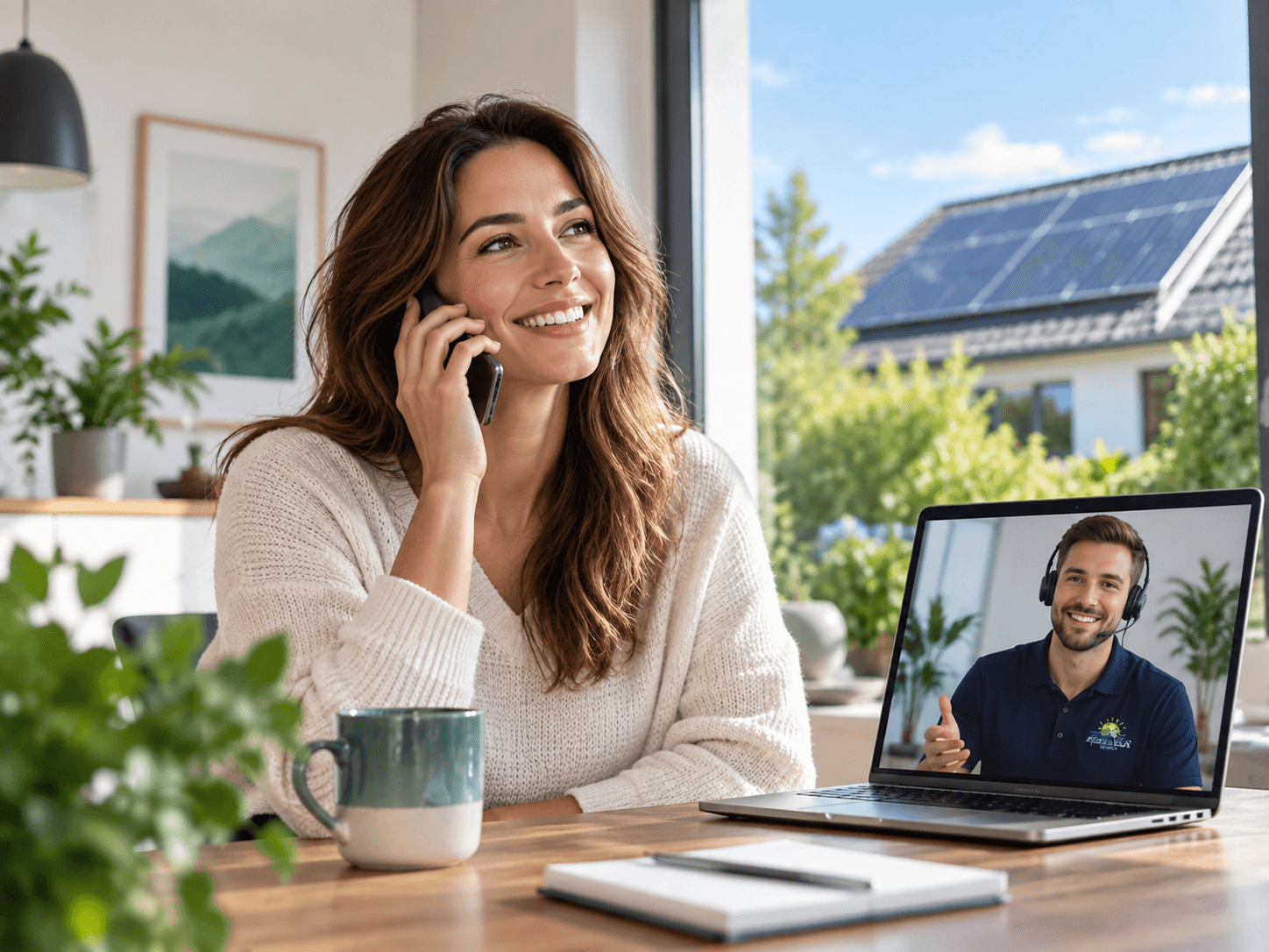 Kundin im Gespräch mit dem Jozes-Solar-Support per Videoanruf
